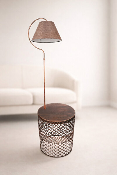 VENON Sehpalı Lambader Rose Elips Siyah Bakır Patine ⭐Gülkurusu Kumaş Şapka ⭐...