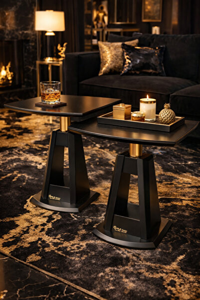 Gold Design VADİ MODEL ikili SİYAH renk yan sehpa zigon