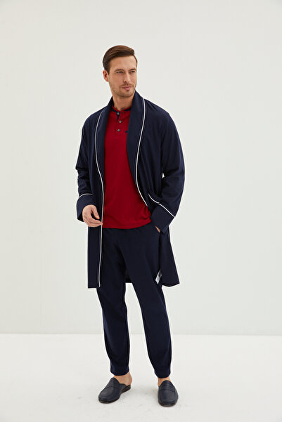 Kiğılı 3-Piece Combed Cotton Robe Placket Cotton Pajamas Set