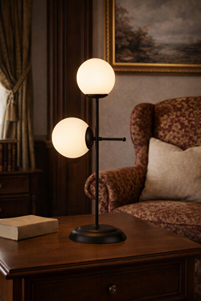 HubRom GUNAY 3577-2M-BLL Μαύρη Επιτραπέζια Λάμπα 27x67 εκ. 2xE27 Μέγ. 60W