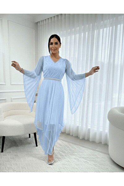 alqarat Ethereal Plissé Bell-Sleeve Dress