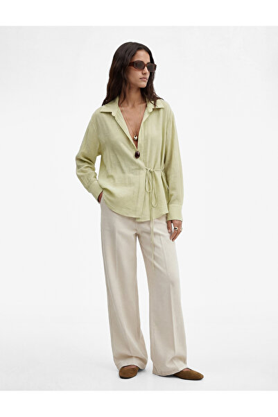 Koton Cămașă din viscoză cu mânecă lungă și detaliu de legare laterală cu dou...