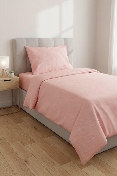 Gasel Home طقم غطاء لحاف فردي من القماش القطني بلون سادة (ملاءة مطاطية)