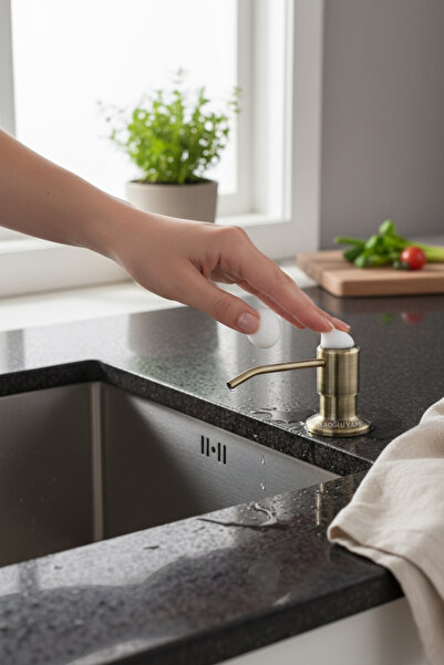 İSAOĞLU YAPI موزع صابون سائل للمنظفات باللون الذهبي العتيق - موزع صابون للمطبخ