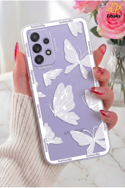 Fibaks Galaxy A23 Kılıf Tasarımlı Desenli Kamera Korumalı Şeffaf Kelebek Esne...
