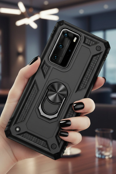 TechTrove Huawei P40 Pro Kılıf Yüzüklü Stand Olabilen Magnetic Tpu Tank Kapak