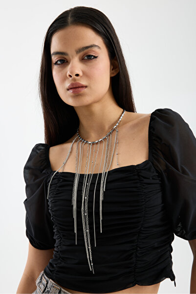 JİMNY JEWELRY قلادة من الفولاذ الهيماتيت مع سلسلة من الفولاذ