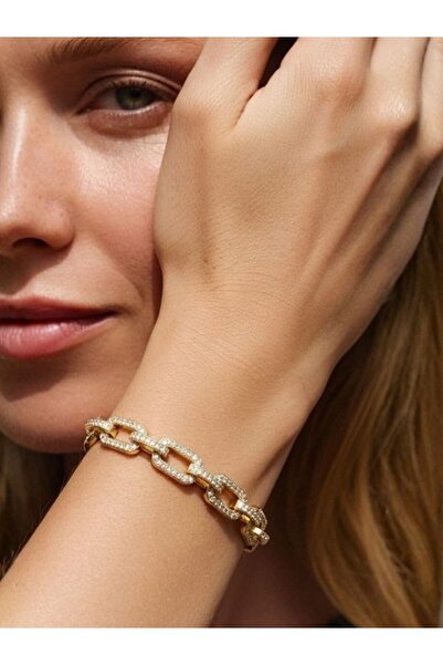 ZERİUM Zirkon Taşlı Zincir Model Çelik Kelepçe Bileklik