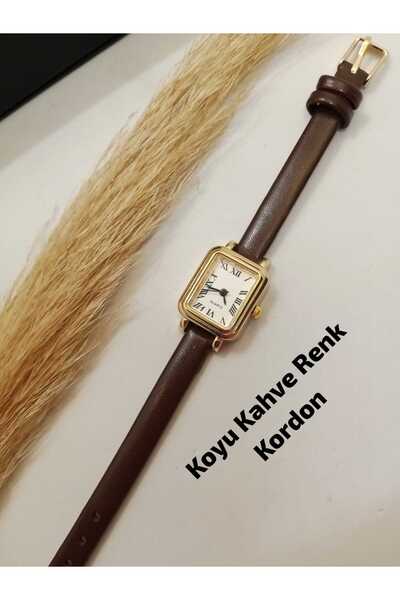 Brality ساعة يد نسائية من NEW MODA - هيكل ذهبي اللون وحزام بلون بني داكن - هي...