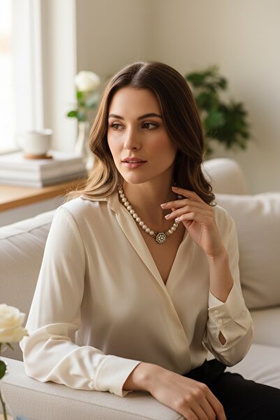 FAYRA ACCESSORIES Kristal Taşlı Tek Sıra İnci Kolye