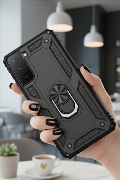 TechTrove Samsung Galaxy S21 Kılıf Yüzüklü Stand Olabilen Magnetic Tpu Tank K...