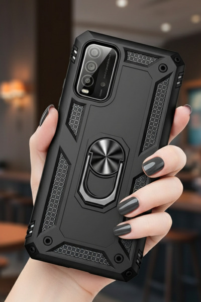 TechTrove Xiaomi Redmi 9T Kılıf Yüzüklü Stand Olabilen Magnetic Tpu Tank Kapak