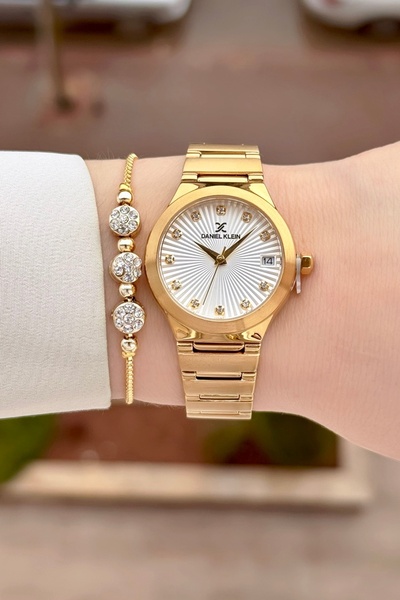 Daniel Klein Sarı Renk 24 Ay Garantili 30 Mm Kadın Kol Saati ve Bileklik