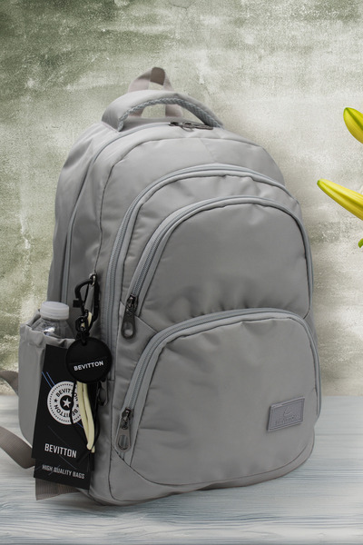 Bevitton Geantă de școală gri din material impermeabil Rucsac de școală unisex