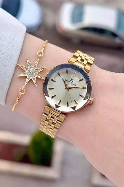 Daniel Klein ساعة يد نسائية وسوار ذهبي اللون بضمان لمدة عامين مقاس 30 ملم