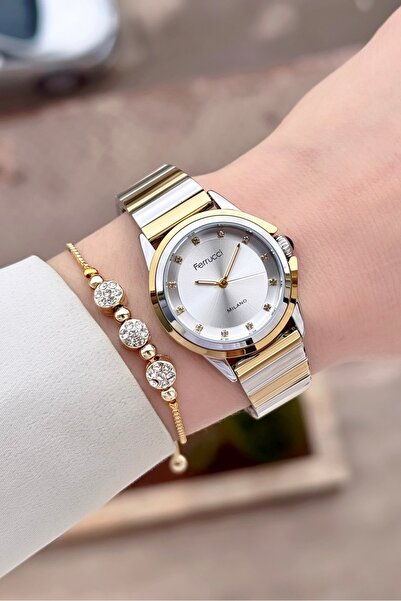 Ferrucci Gold Gray Color Adjustable Cord Women's Wrist Watch and Bracelet