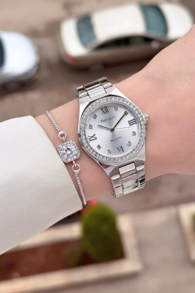 Ferrucci Women's Wrist Watch and Bracelet with Adjustable Cord in Grey Color