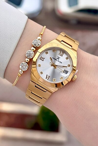 Daniel Klein Gold Color 2 Years Warranty 30 mm Women's Wristwatch and Bracelet