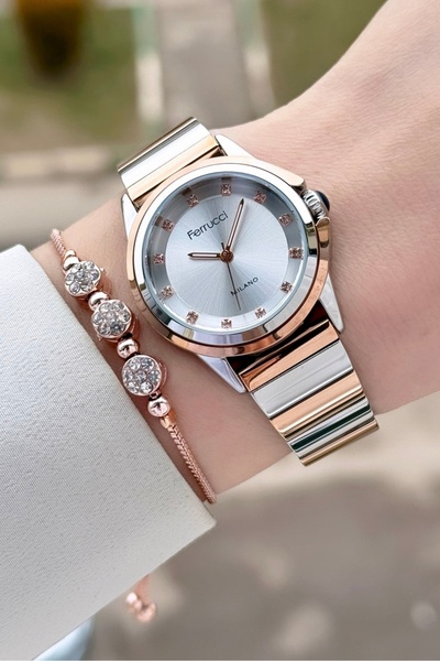 Ferrucci Rose Silver Color Women's Wristwatch and Bracelet