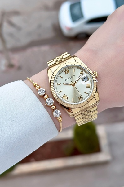 Ferrucci Gold Color Adjustable Women's Bracelet and Bracelet