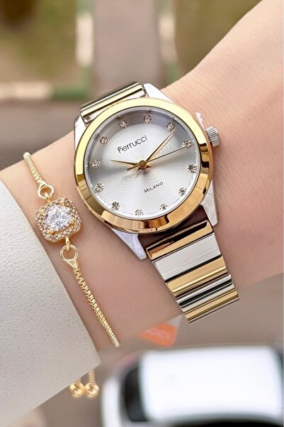 Ferrucci Gold Silver Color Women's Wristwatch and Bracelet