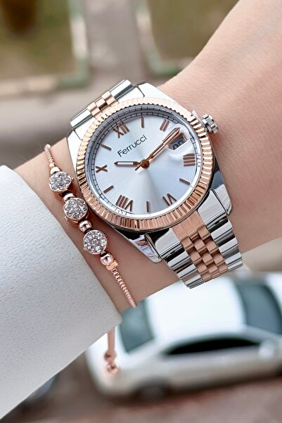 Ferrucci Rose Silver Color Women's Wristwatch and Bracelet