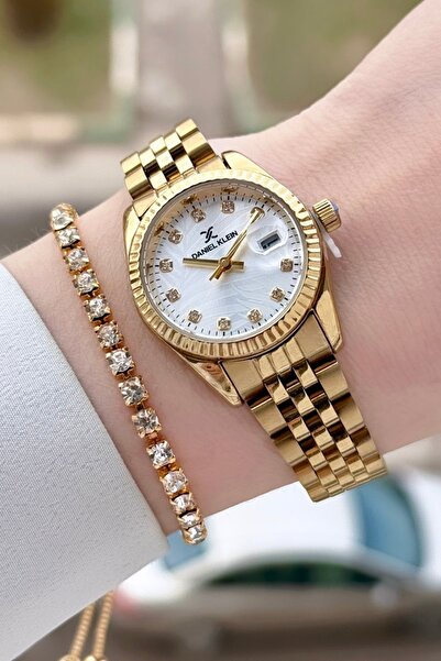 Daniel Klein ساعة يد نسائية وسوار ذهبي اللون 28 ملم