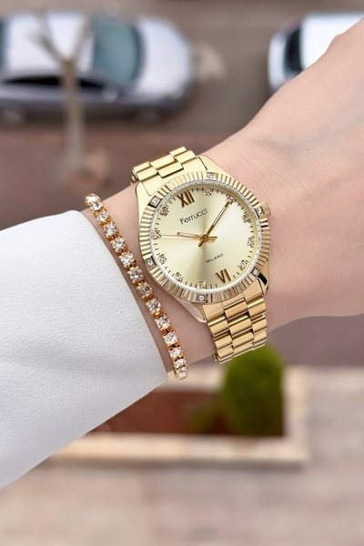 Ferrucci Gold Color Adjustable Women's Bracelet and Bracelet