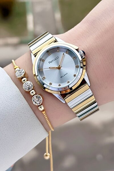 Ferrucci Gold Silver Color Women's Wristwatch and Bracelet