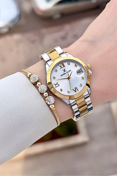 Daniel Klein ساعة يد نسائية وسوار ذهبي اللون رمادي اللون بحزام قابل للتعديل م...