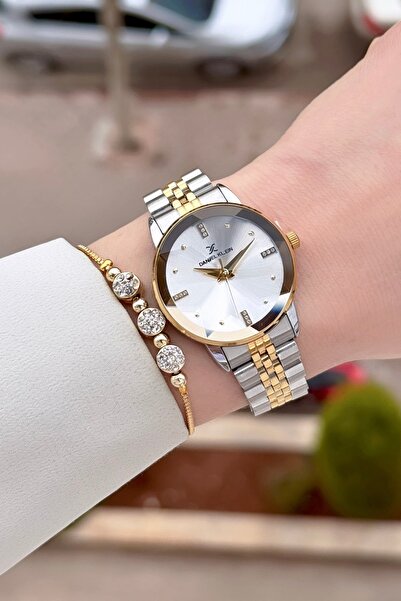 Daniel Klein ساعة يد نسائية وسوار ذهبي اللون رمادي اللون بحزام قابل للتعديل م...