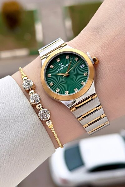 Daniel Klein Dial Green Band Gold Silver Color 30 mm Women's Wrist Watch and ...