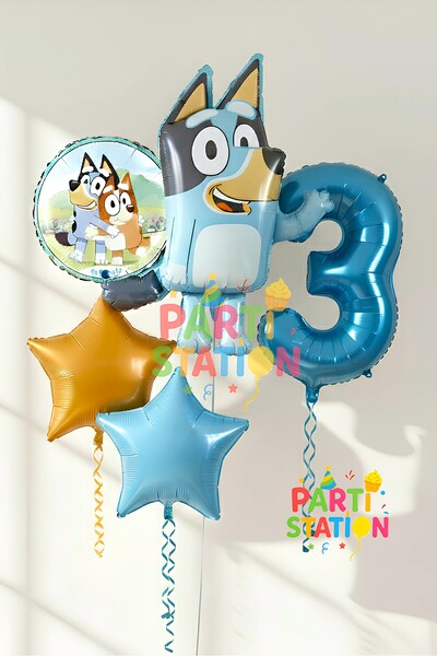 Parti Station Bluey Temalı 3 Yaş Folyo Balon Seti – Rakam Balonlu Doğum Günü ...