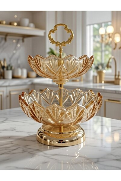 Decorland GLASS CAM ROSE ŞEKERLİK İKİ KATLI