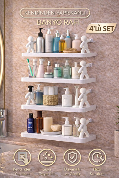 Berdina Home 4lü Figürlü Kendinden Yapışkanlı Craft Banyo Rafı Organizer Duva...