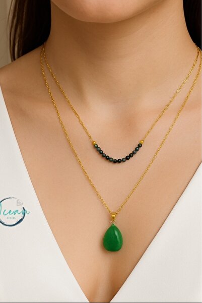 OCEANDESING Special Design Original Natural Emerald Pendant Gold Steel Neckla...