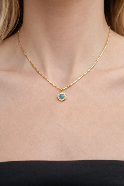 Glowy&Co. Solea Yeşil Taş 14K Altın Rengi Kararmaz Çelik Kolye