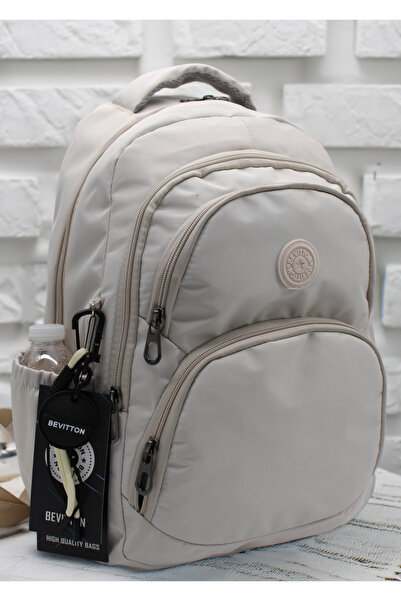 Bevitton Водоустойчива платнена училищна чанта Унисекс училищна раница Бежова