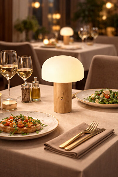 HubRom Ξύλινο επιτραπέζιο φωτιστικό Olwa με λεπτομερή σχεδίαση, ασύρματο και ...