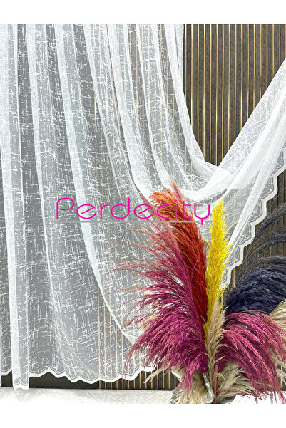 PERDECITY Şantuk Desen, Örme Tül Perde, 300x260cm, 1/3 Sık Pile