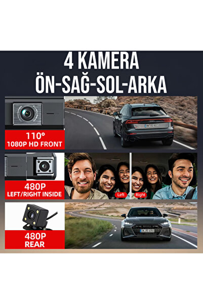 Tak Çalıştır Kolay Kurulum 4 Kameralı G-Sensör Ultra HD WiFi Araç Kamerası Otomatik kayıt (4 Kanal)