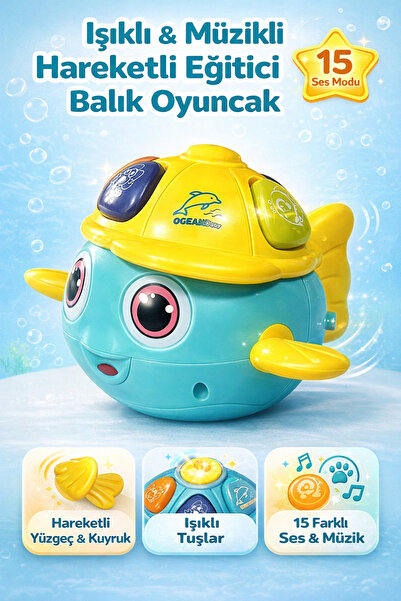 YILDIRIM OYUNCAK Işıklı ve Müzikli Balık Bebek Piyanosu -  Hayvan Sesi Melodi...