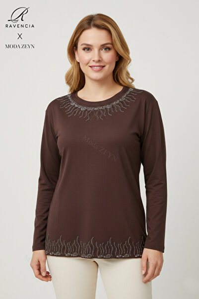 Ravencia Women's Middle Age and Above Drop Patterned Collar Skirt with Stones...