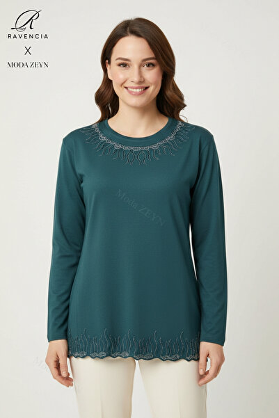 Ravencia Women's Middle Age and Above Drop Patterned Collar Skirt with Stones...