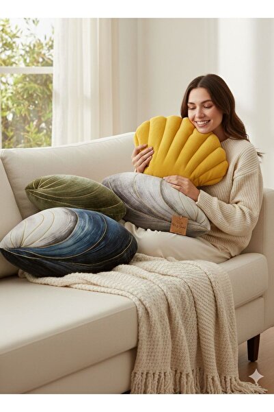 HANK Pernă decorativă cu aspect de midii, dimensiune medie, auriu/galben mușt...