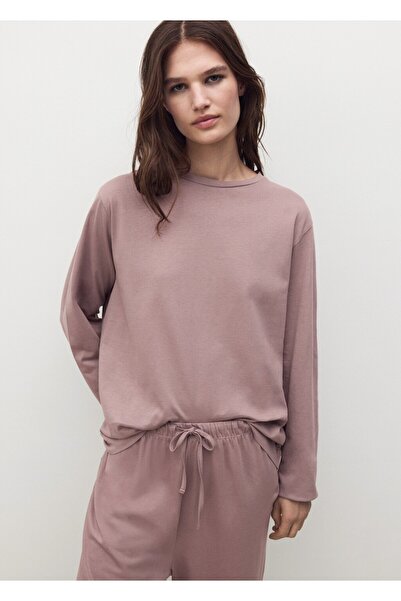 MANGO Woman Düz pamuklu iki parça pijama