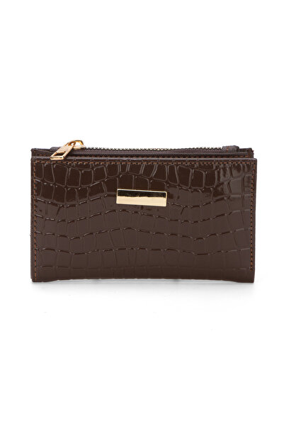 Adelina Bags Kadın Timsah Deseni Görünümlü Basic Küçük Acı Kahve Cüzdan