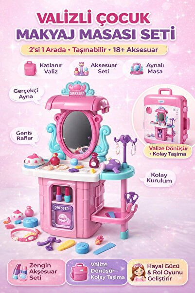 YILDIRIM OYUNCAK Bavullu Standlı Masaüstü 3 in 1 Aksesuarlı Güzellik Oyuncak ...