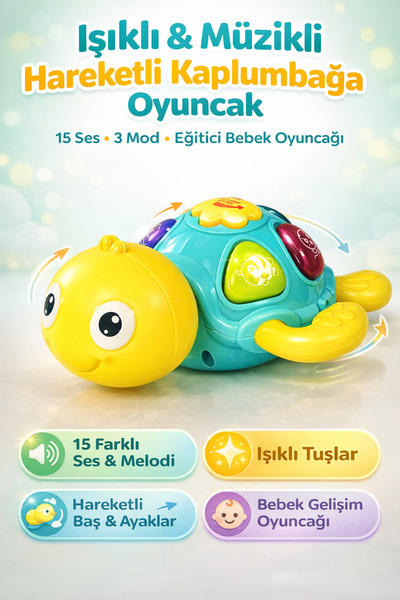 YILDIRIM OYUNCAK Işıklı ve Müzikli Kaplumbağa Piyanosu -  Hayvan Sesi Melodi ...