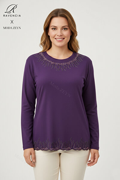 Ravencia Women's Middle Age and Above Drop Patterned Collar Skirt with Stones...